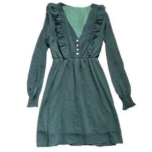 Mini Dress S Cottagecore Dark Green Ruffle Polka Dot Lightweight Spring
